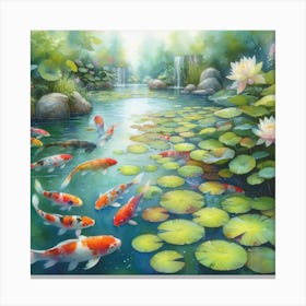 Serene koi fish pond with lily pads 3 Canvas Print