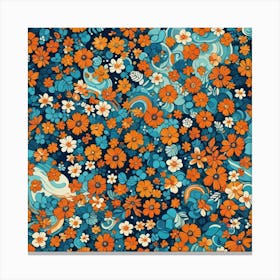 Blue And Orange Flowers Canvas Print