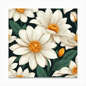 White Lotus Flower Seamless Pattern Canvas Print