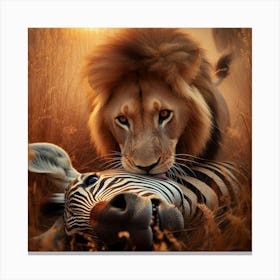 Lion And Zebra Canvas Print