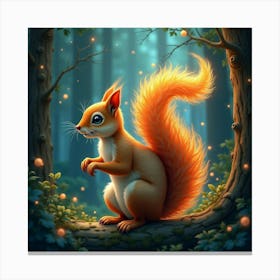 A Whimsical Squirrel With A Tail Of Glowing, Fractal Patterns Nestled In A Magical Forest 1 Canvas Print