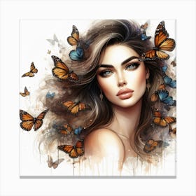 Portrait of a Lady with Butterflies II Canvas Print