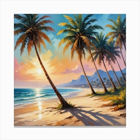 Beach Scene With Palm Trees Art Print 2 Canvas Print