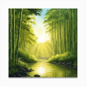 A Stream In A Bamboo Forest At Sun Rise Square Composition 35 Canvas Print