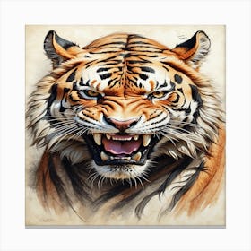 Angry Tiger portrait , mouth open big teeth Canvas Print