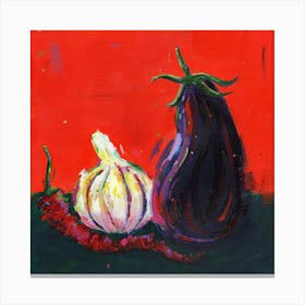 Chilli, Garlic And Aubergibe Canvas Print