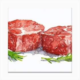 Watercolor Illustration Of Steak And Dill Canvas Print