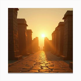 A Scenic View Of The Temple Of Karnak Bathed In Golden Sunlight At Dawn Canvas Print