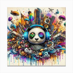 Panda With Headphones 2 Canvas Print