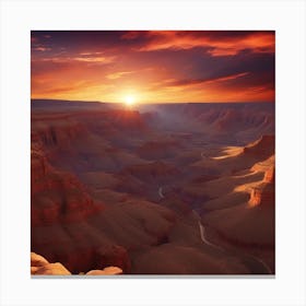 A Breathtaking View Of A Vast Canyon At Sunset, With Vibrant Colors Painting The Sky 1 Canvas Print