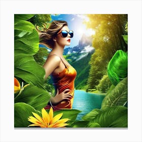 Woman In The Jungle Canvas Print