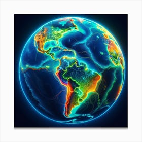 Sphere of world map showing in Neon Style Canvas Print