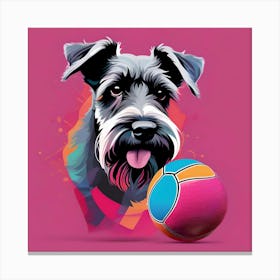 Schnauzer Dog Puppy Running After The Ball Canvas Print