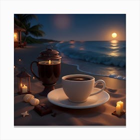 Coffee On The Beach with lights at night Canvas Print