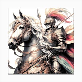 Knight In Full Armor On A Horse Creative Color Drawing 1 Canvas Print