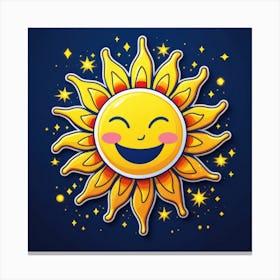 Lovely smiling sun on a blue gradient background 138 Canvas Print