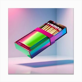 A Highly Bright, Intricately Detailed Matchbox, Rendered In Vibrant, Electric 3d Neon Colors, Such As Radiant Pink, Luminescent Green, And Fiery Blue, With A Glossy, Reflective Finish, Showcasing Subtle Gradients And Dimensions Canvas Print