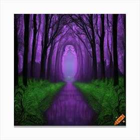 Craiyon 221248 A Dark Purple Creepy Forest With A Bright Green Oval Portal Through Which We Can See Canvas Print
