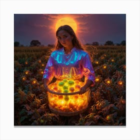 Girl In A Field Of Fruit Canvas Print