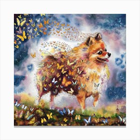 Pomeranian With Butterflies Canvas Print