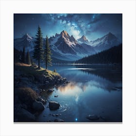 Mountain Lake At Night Canvas Print