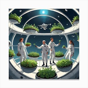 Astronauts Tending To Plants In A Space Station Canvas Print