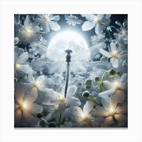 Dragonfly In White Flowers 5 Canvas Print