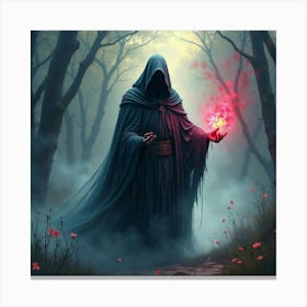 Black Magic Sorcerer In A Vivid Watercolor Scene, Mystical And Eerie 1 Canvas Print