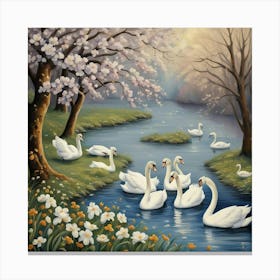 By River Swans Canvas Print