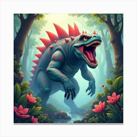 Titan Monster In A Watercolor Jungle With Lush Colors 1 Canvas Print