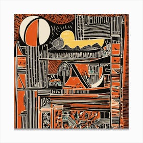 Abstract Linocut Canvas Print