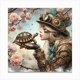 Steampunk Girl With Turtle Canvas Print