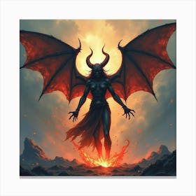 Demon Summoning Dark Magic In A Watercolor Storm 1 Canvas Print