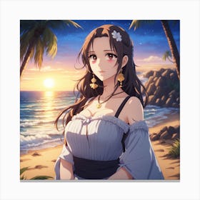 Anime Girl At The Beach Canvas Print