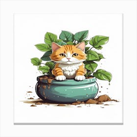 Cat In Pot Canvas Print