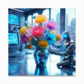 Robot With Flowers Canvas Print