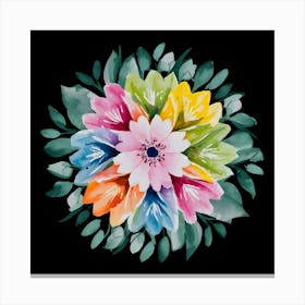 A Watercolor Painting Of Colorful Flowers And Le (5) (1) Canvas Print