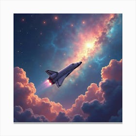 Shuttle Exploring A Watercolor Surreal Cosmic Nebula 1 Canvas Print