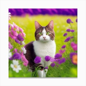 Cat In Flowers Canvas Print