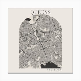 Queens New York Boho Minimal Arch Full Beige Color Street Map Canvas Print