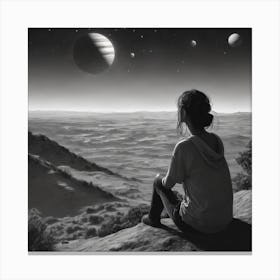 Girl Looking At Planets Canvas Print