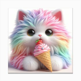 Rainbow Kitten Eating Ice Cream 2 Canvas Print