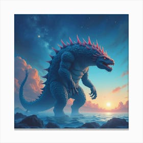 Titan Monster Under A Watercolor Sky With Bright Stars 1 Canvas Print