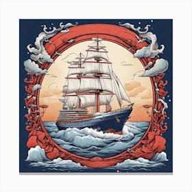 Sailing Ship T - Shirt Design Canvas Print