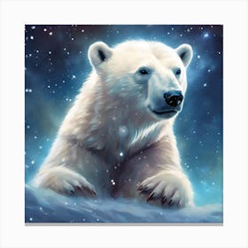 Midnight Sky, Polar Bear in the Snow Canvas Print
