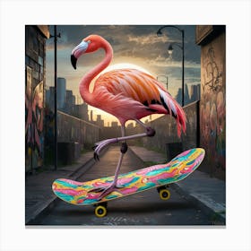 Flamingo Skateboarding Canvas Print