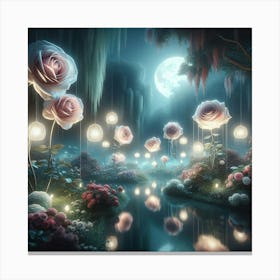 Roses In The Moonlight 1 Canvas Print