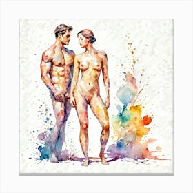 Nude Couple Watercolor Painting Canvas Print