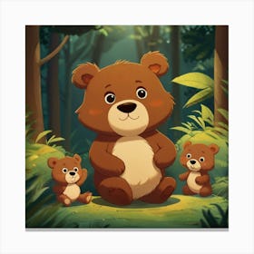 Cartoon Bears In The Forest Canvas Print