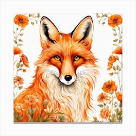 Floral Fox Portrait Painting (12) Canvas Print